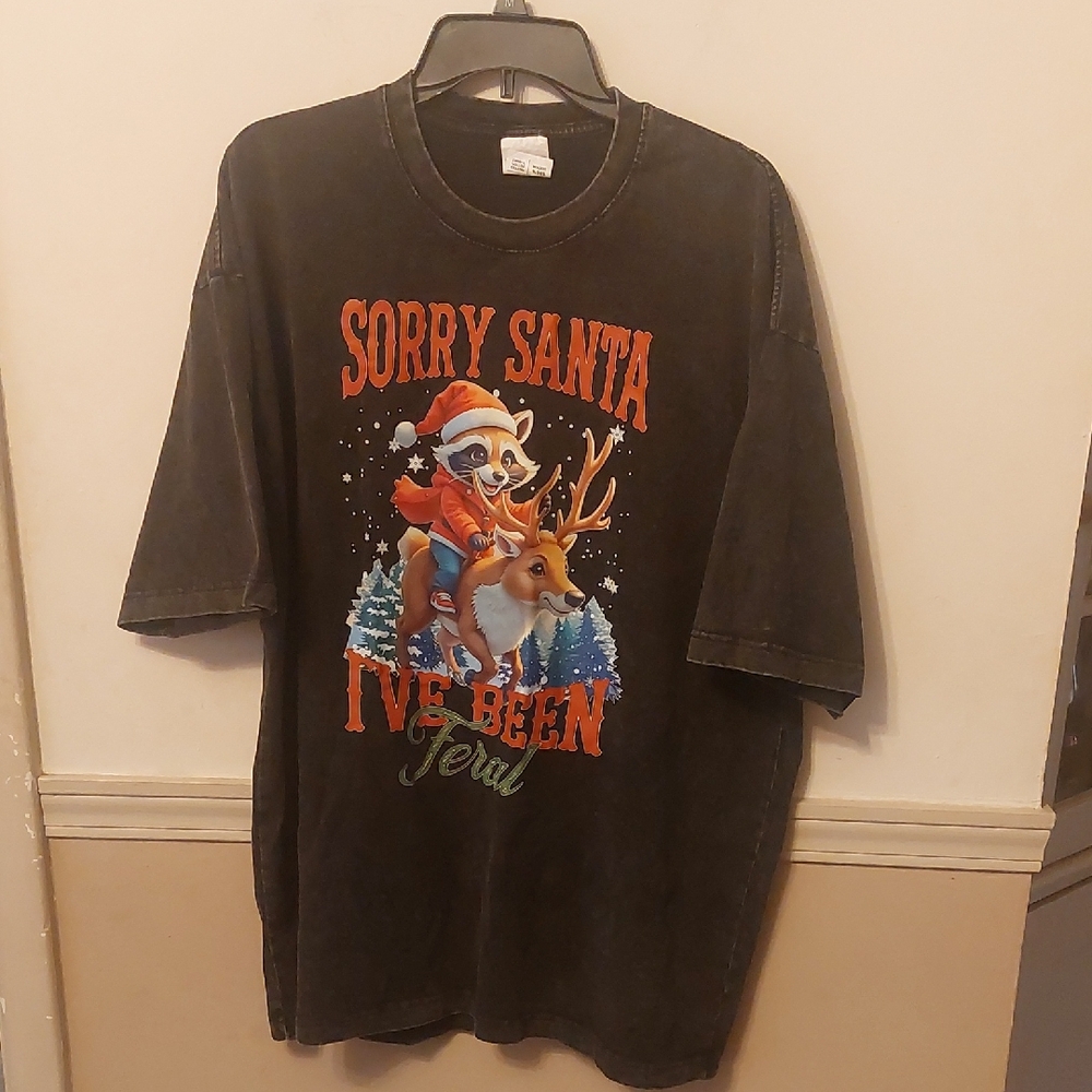 Christmas Holiday Gray Black Heavy Cotton Graphic T-shirt Mens XXL